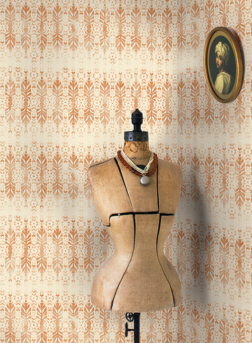 Shangri-La Aztec Caramel Patina Design on Sure Strip Wallpaper - all4wallswall-paper