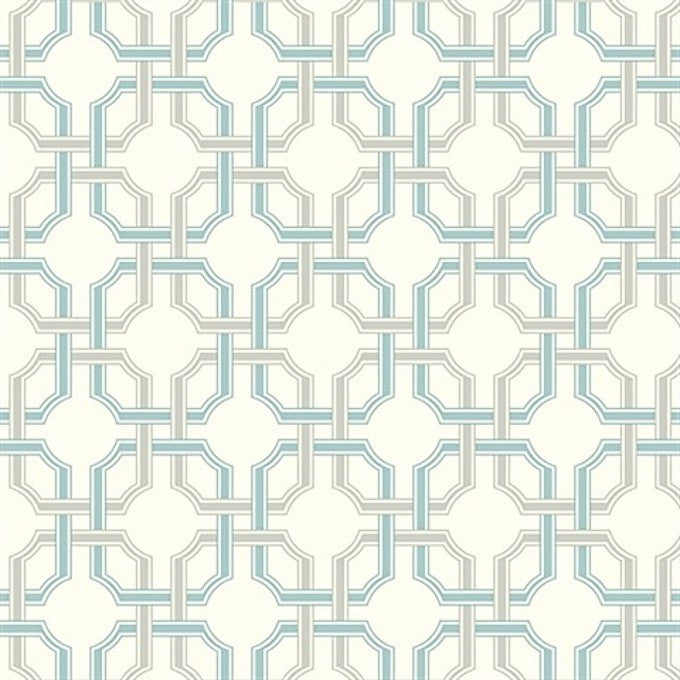 Blue and Grey Trellis on White on Sure Strip Wallpaper