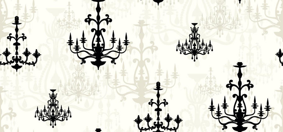 Chandelier Silhouette on Cream with Black Glitter on Sure Strip Wallpaper - all4wallswall-paper