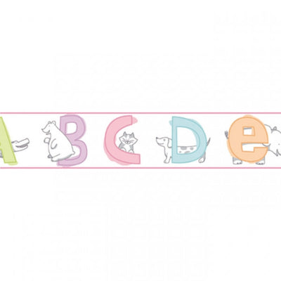 Simple ABC's Animal Alphabet on White Mural Pink Edge on Sure Strip Wallpaper Border - all4wallswall-paper