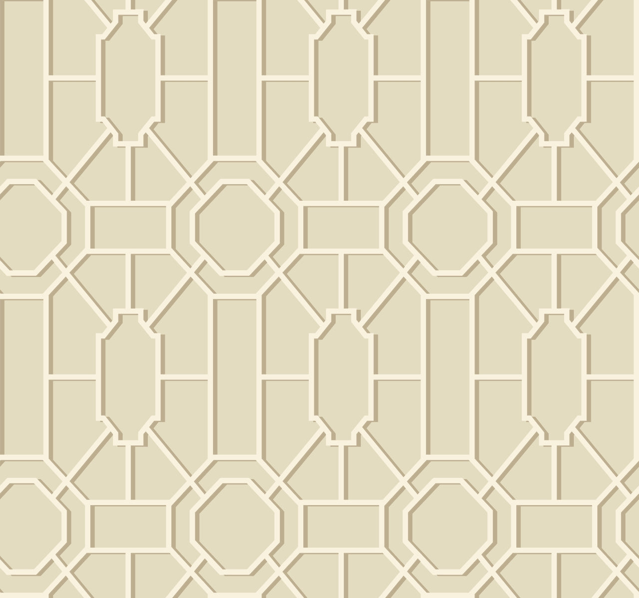 Williamsburg Geometric Lattice Soft White & Gold on Sure Strip Wallpaper - all4wallswall-paper
