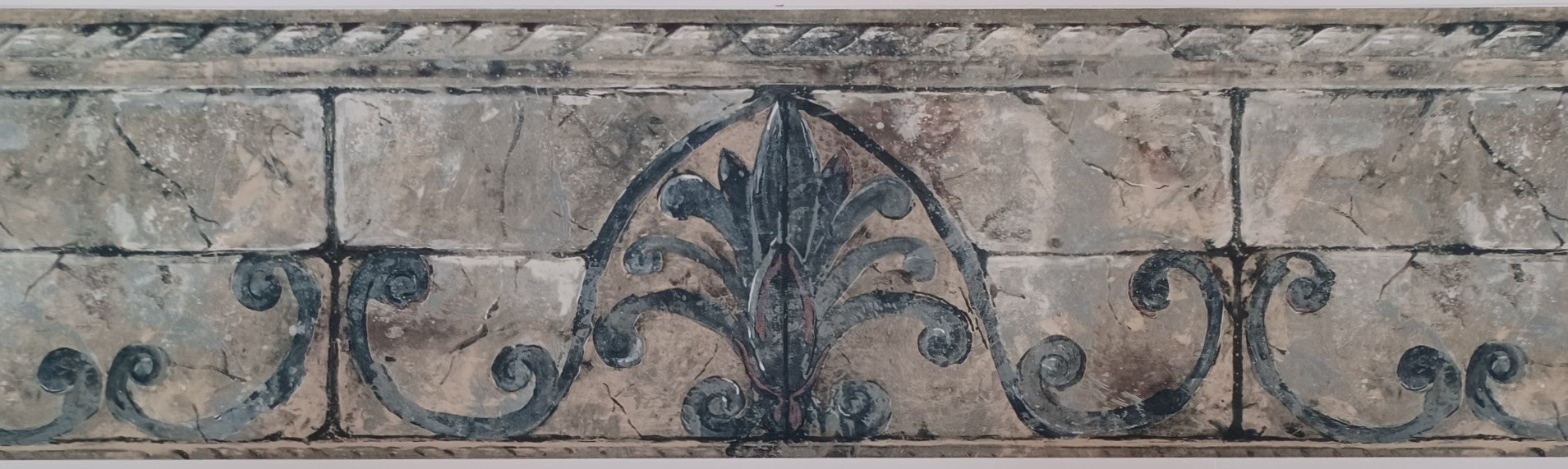 Blue Wrought Iron on Stone Wallpaper Border