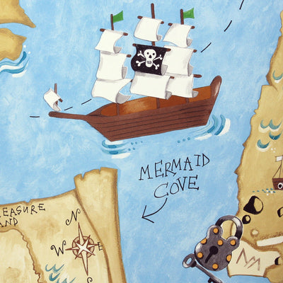 Little Boys Pirates Treasure Chest Map on Blue Wallpaper - all4wallswall-paper