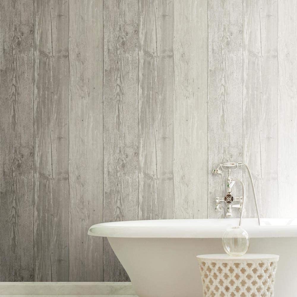 Grey Washed Faux Wood with Knots on Sure Strip Wallpaper - all4wallswall-paper