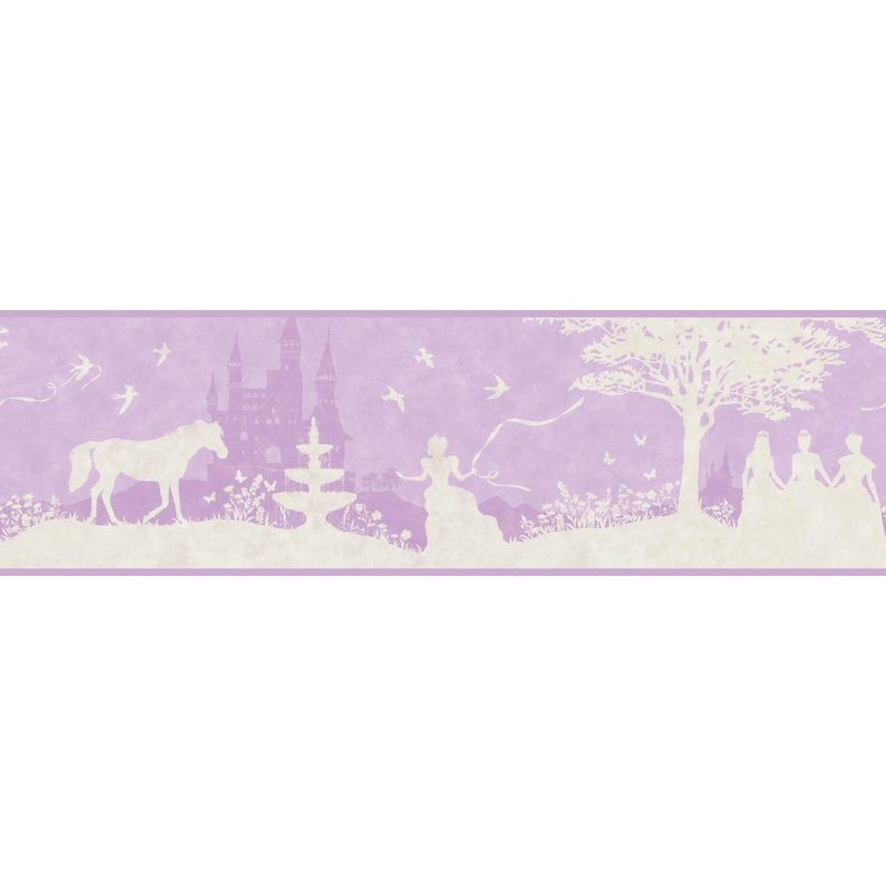 Purple & White Disney Princess Silhouette Toile Wallpaper Border - all4wallswall-paper