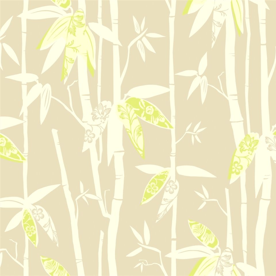 Contemporary Tropical Bamboo Stalks with Lime Green Leaves 27" Wide Wallpaper - all4wallswall-paper