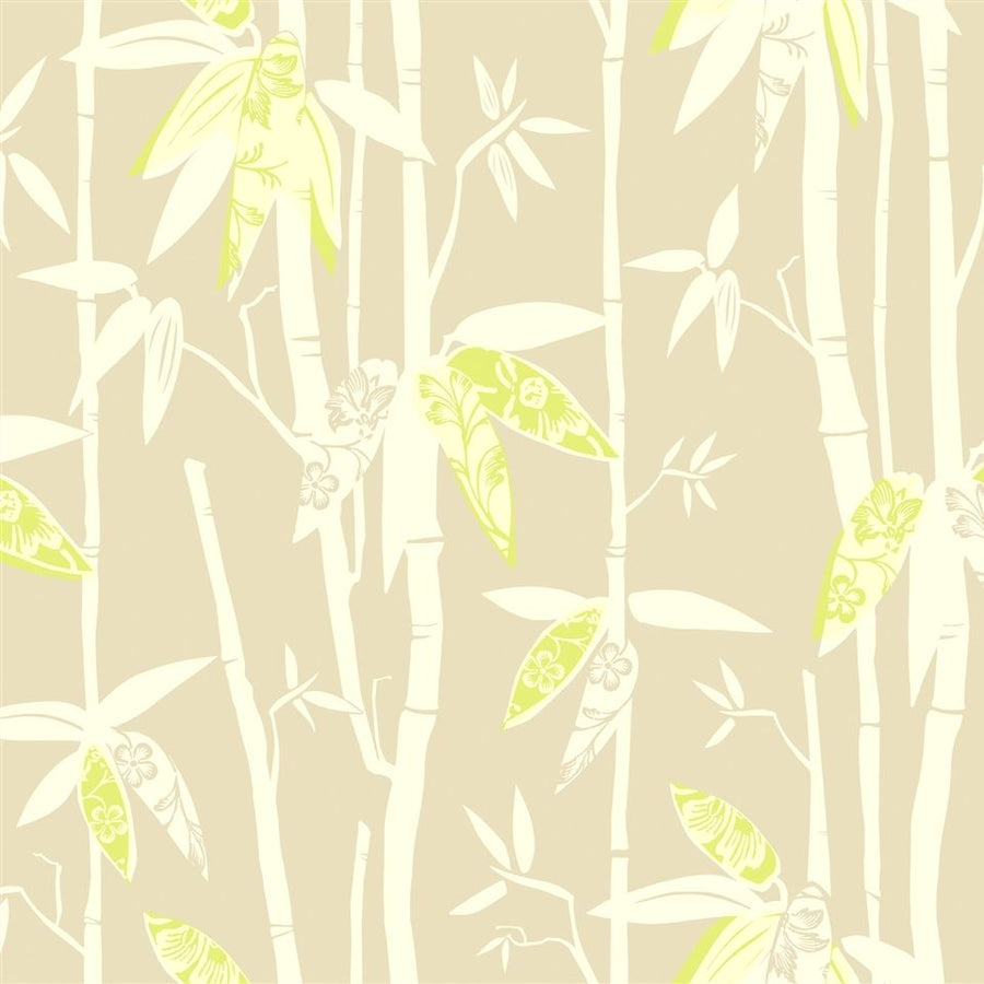 Contemporary Tropical Bamboo Stalks with Lime Green Leaves 27" Wide Wallpaper - all4wallswall-paper