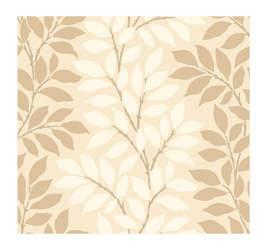 Cream Matt Leaves on Satin Champagne 27" Wide Wallpaper - all4wallswall-paper